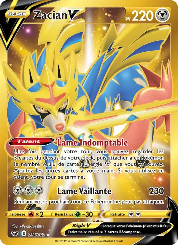 Carte Pokémon Zacian V — Épée et Bouclier