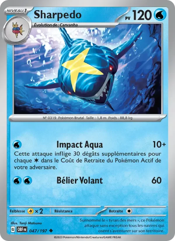 Carte Pokémon Sharpedo — Flammes Obsidiennes
