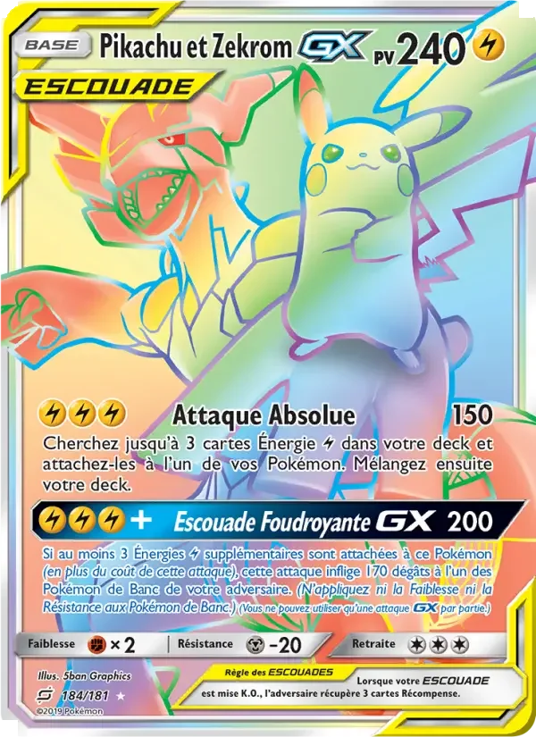 Carte Pokémon Pikachu et Zekrom GX — Duo de Choc