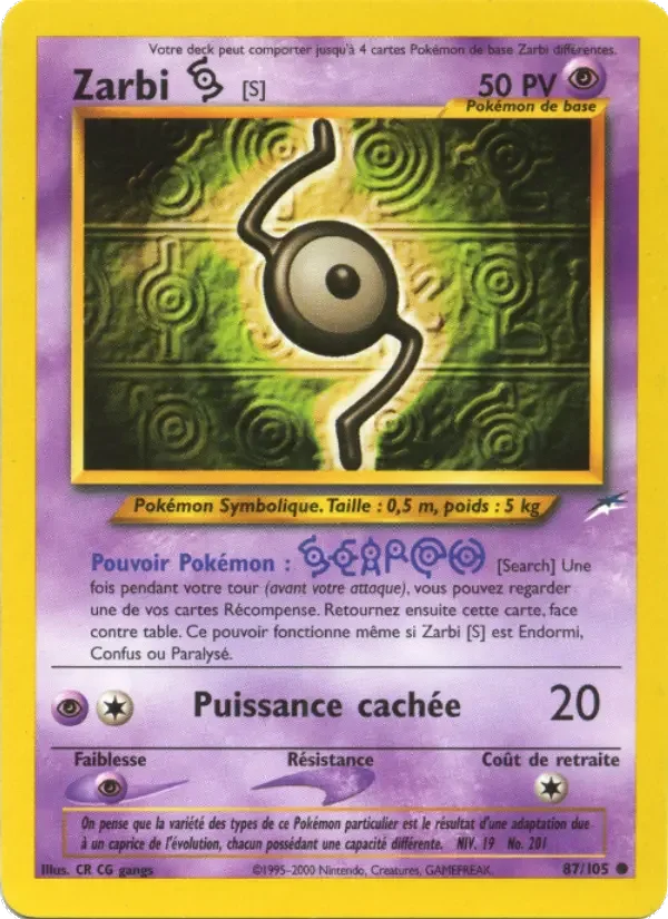 Carte Pokémon Zarbi S — Neo Destiny