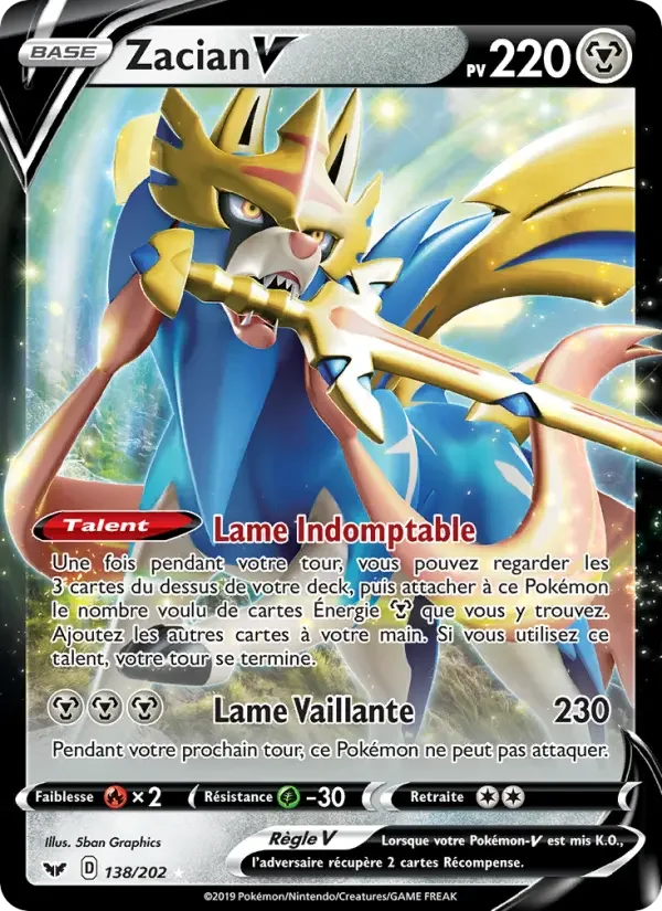 Carte Pokémon Zacian V — Épée et Bouclier
