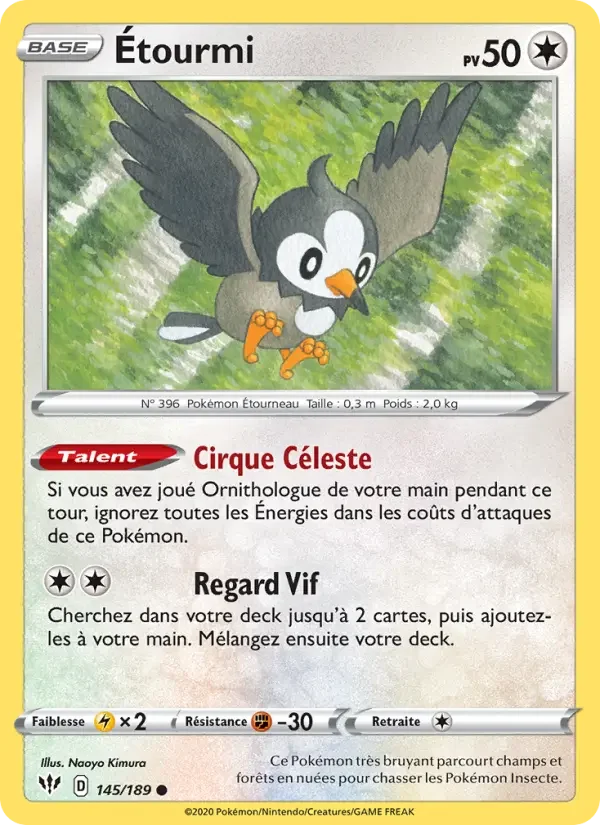 Carte Pokémon Étourmi — Ténèbres Embrasées