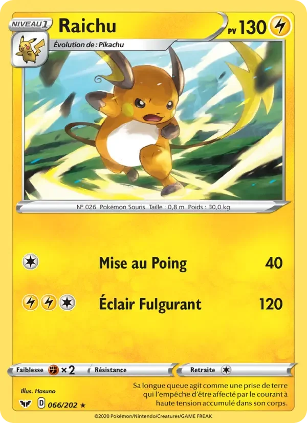 Carte Pokémon Raichu — Épée et Bouclier