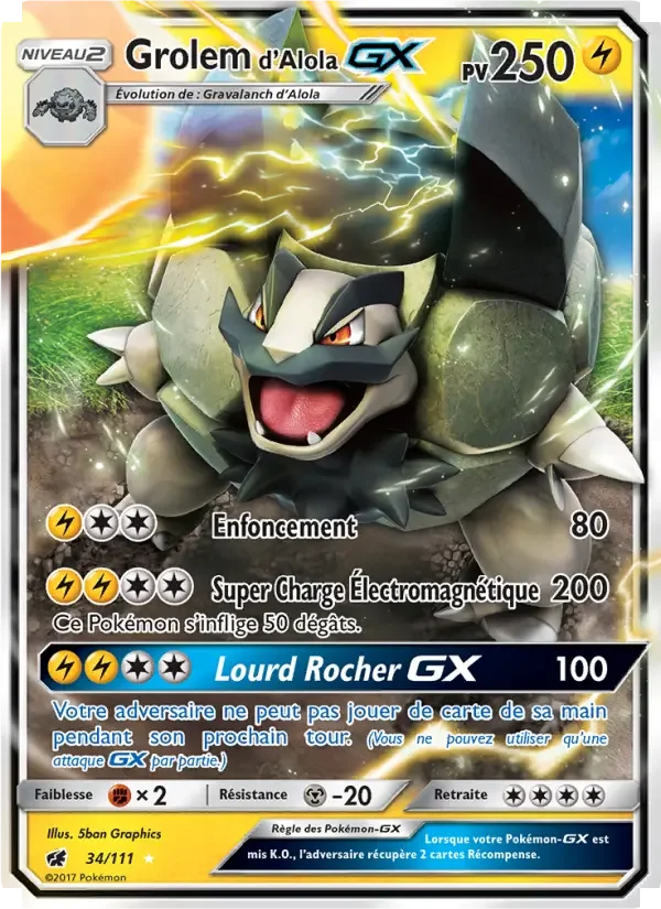 Carte Pokémon Grolem d’Alola GX — Invasion Carmin