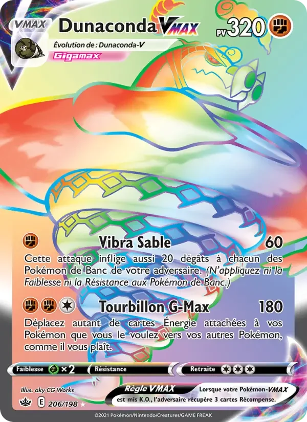 Carte Pokémon Dunaconda VMAX — Règne de Glace