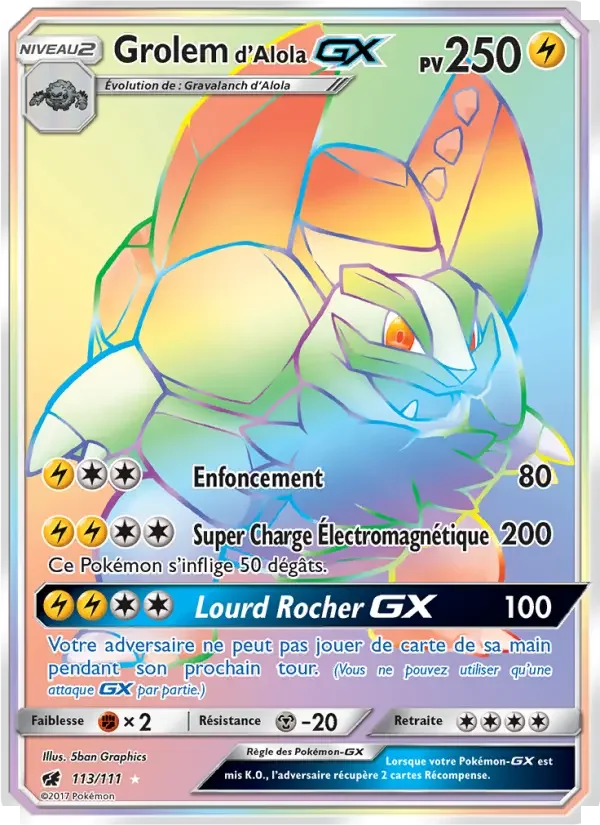 Carte Pokémon Grolem d’Alola GX — Invasion Carmin