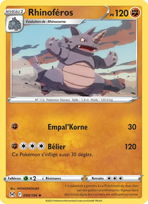 Carte Pokémon Rhinoféros — Origine Perdue
