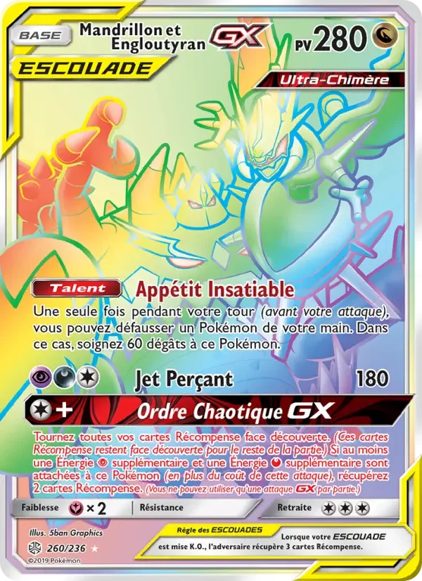 Carte Pokémon Mandrillon et Engloutyran GX — Éclipse Cosmique