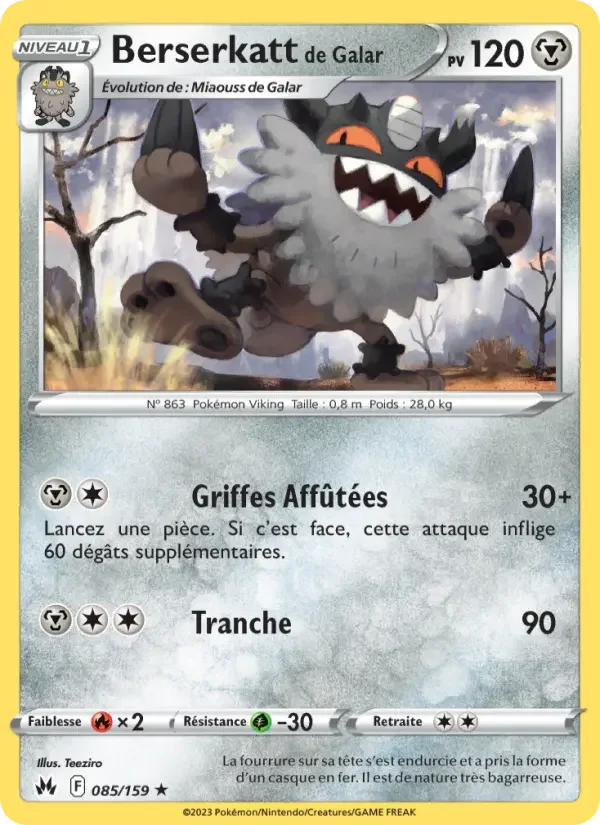 Carte Pokémon Berserkatt de Galar — Zénith Suprême