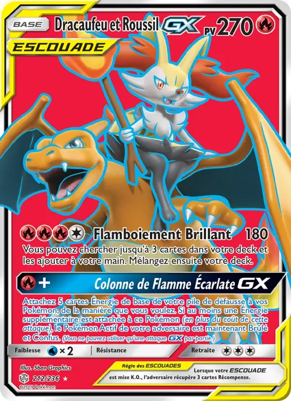 Carte Pokémon Dracaufeu et Roussil GX — Éclipse Cosmique