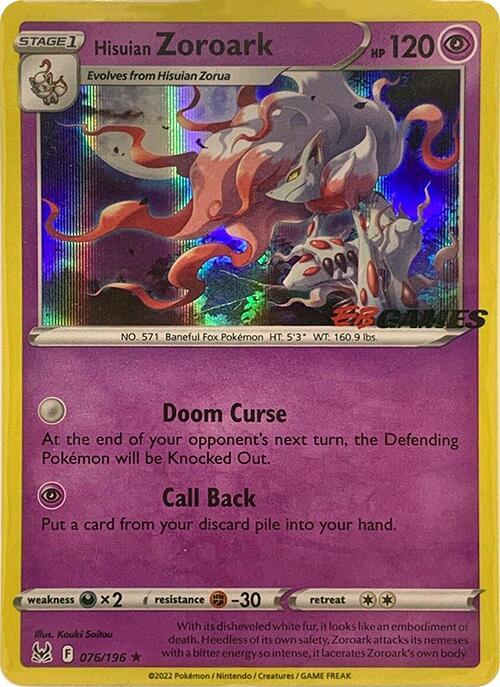 Carte Pokémon Zoroark de Hisui — Origine Perdue