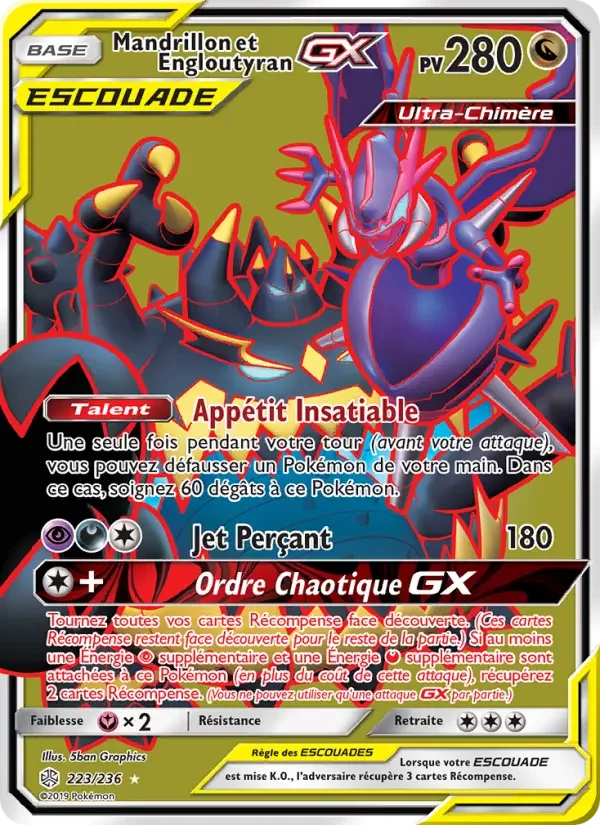 Carte Pokémon Mandrillon et Engloutyran GX — Éclipse Cosmique
