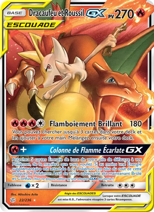 Carte Pokémon Dracaufeu et Roussil GX — Éclipse Cosmique