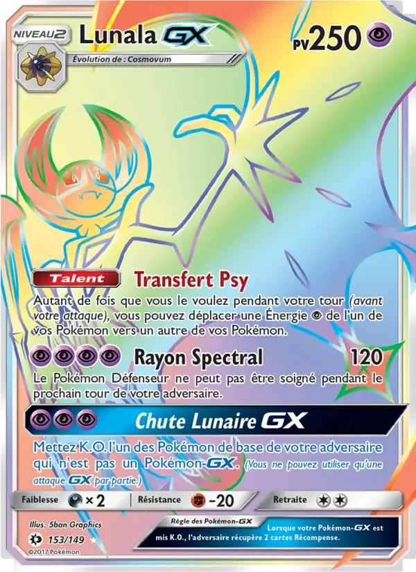 Carte Pokémon Lunala GX — Soleil et Lune