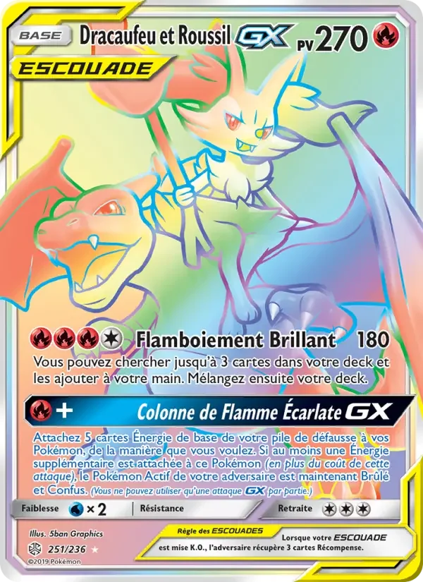 Carte Pokémon Dracaufeu et Roussil GX — Éclipse Cosmique