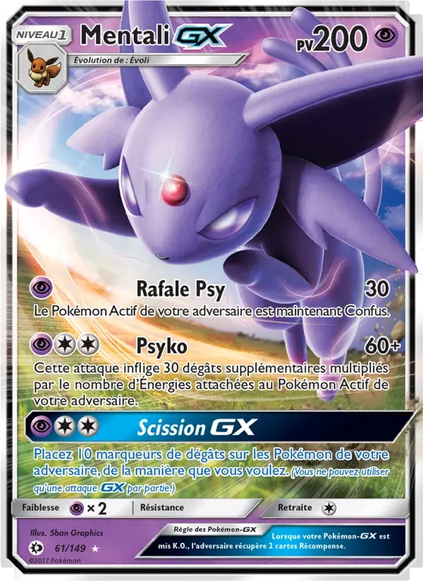 Carte Pokémon Mentali GX — Soleil et Lune