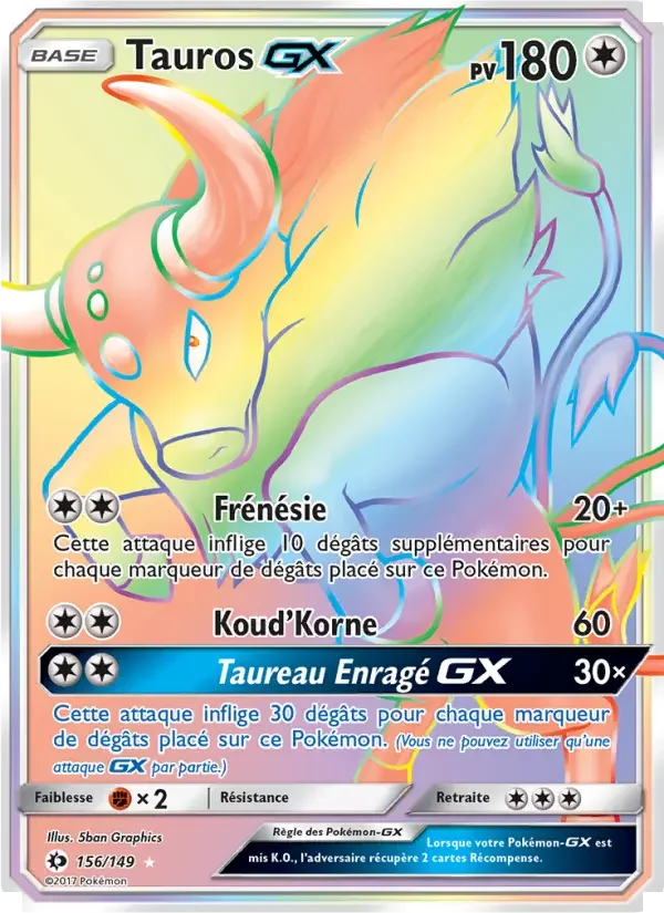 Carte Pokémon Tauros GX — Soleil et Lune