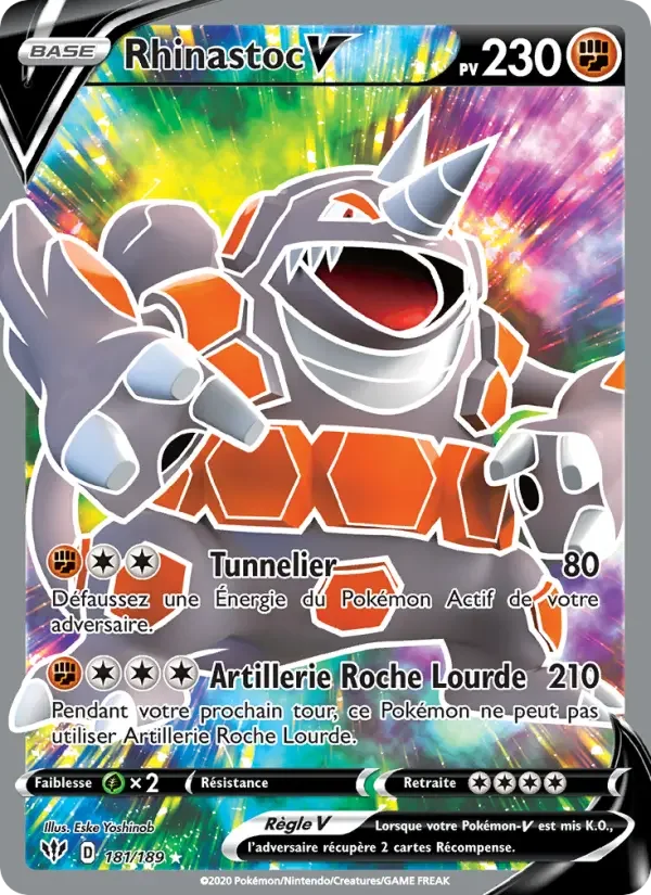 Carte Pokémon Rhinastoc V — Ténèbres Embrasées
