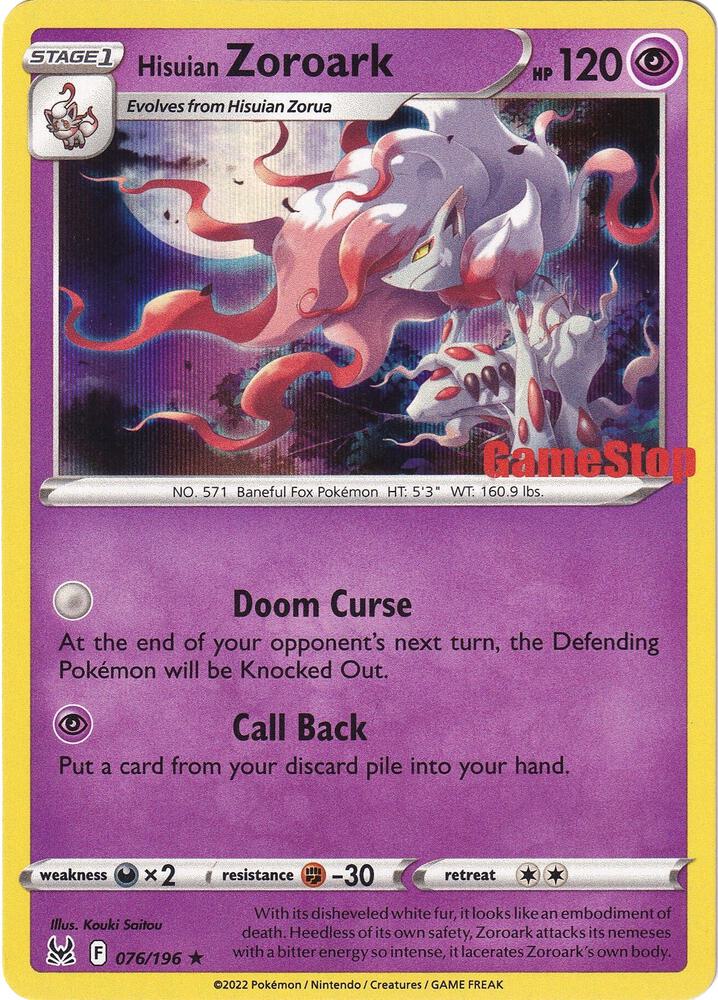 Carte Pokémon Zoroark de Hisui — Origine Perdue