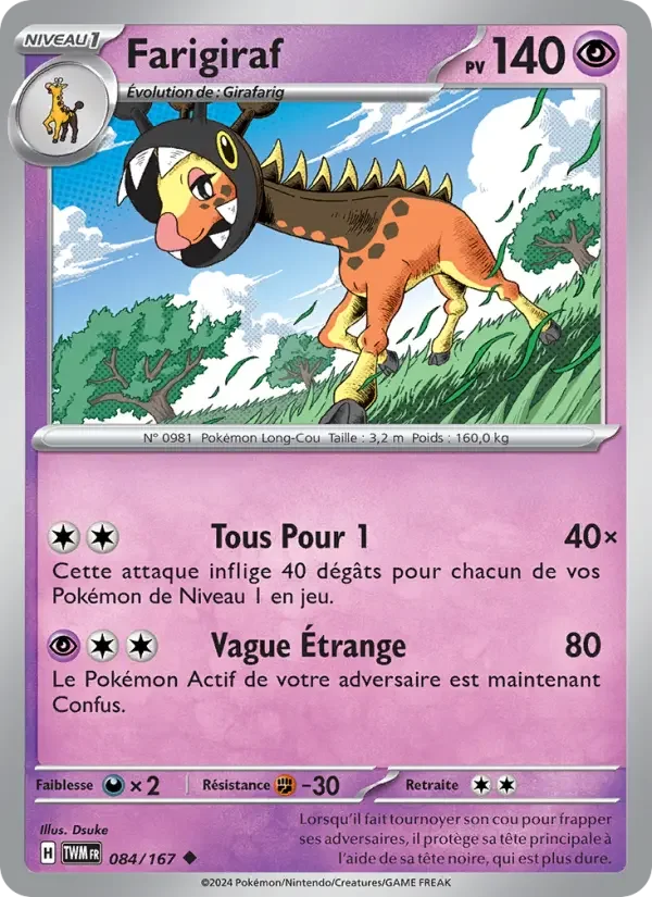 Carte Pokémon Farigiraf — Mascarade Crépusculaire