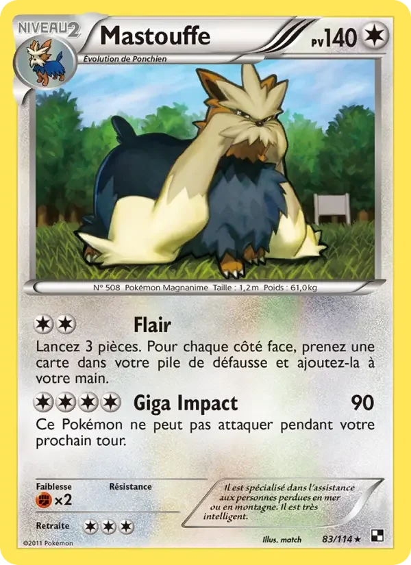 Carte Pokémon Mastouffe — Noir & Blanc