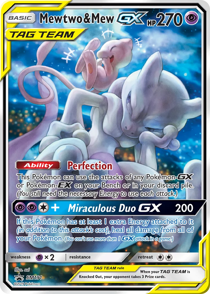Carte Pokémon Mewtwo et Mew GX — Promos Soleil et Lune