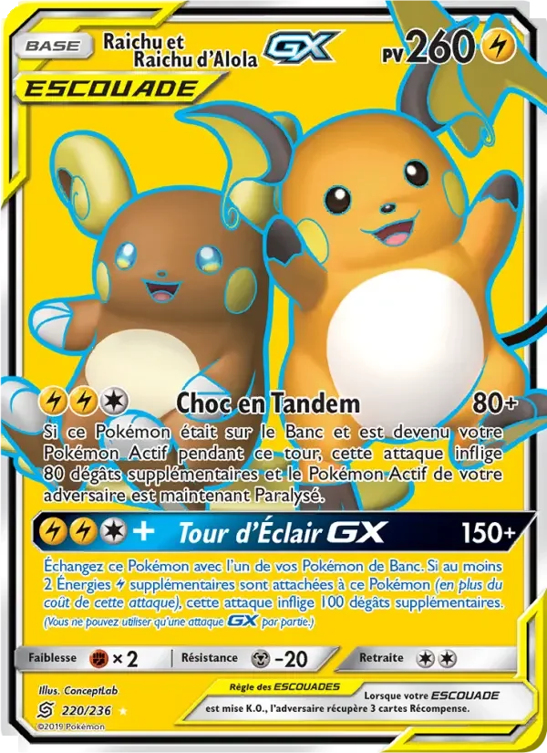 Carte Raichu et Raichu d’Alola GX