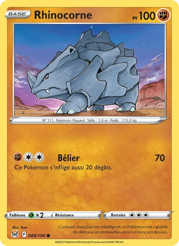 Carte Pokémon Rhinocorne — Origine Perdue