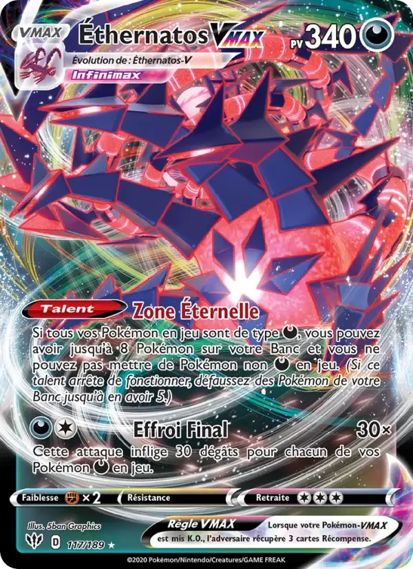 Carte Pokémon Éthernatos VMAX — Ténèbres Embrasées